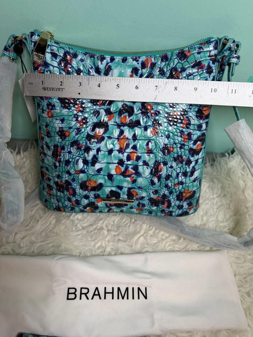 New Brahmin Katie Frisky Melbourne Turquoise Floral  Crossbody/Wallet - Picture 10 of 17
